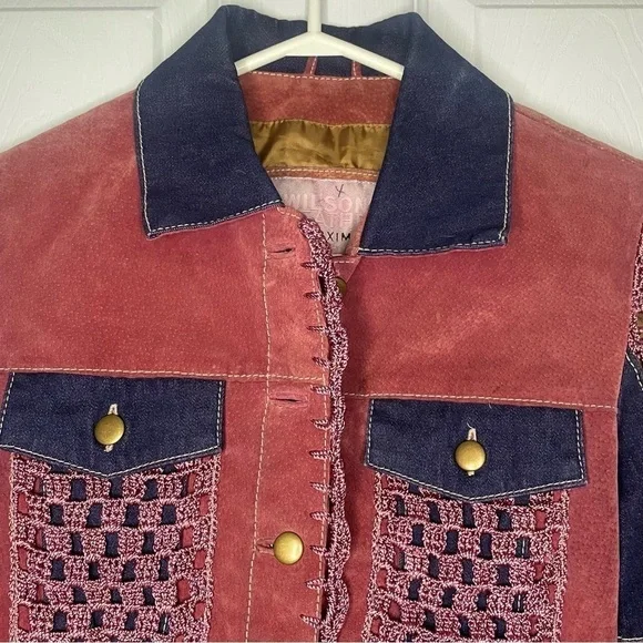 Wilson’s Leather Vintage Cowgirl Pink & Purple Suede Leather & Crochet Jacket S - Picture 6 of 9